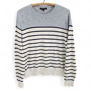 Banana Republic Mens Striped Gray & Cream Crew Neck Sweater Medium